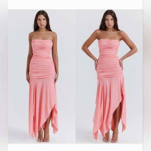 House of cb Ivana Apricot Gathered Asymmetric Dress - Picture 3 of 4